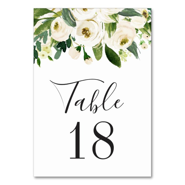 Numeração De Mesa Casamento Elegante com Florais em Aquarela Branca  (Frente)