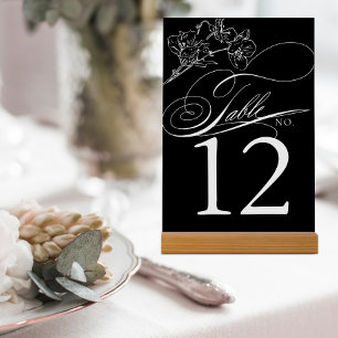 Numeração De Mesa Casamento Elegante com Flores Silvestres Preto e B