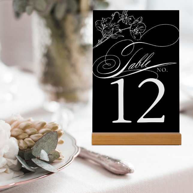 Numeração De Mesa Casamento Elegante com Flores Silvestres Preto e B (Criador carregado)