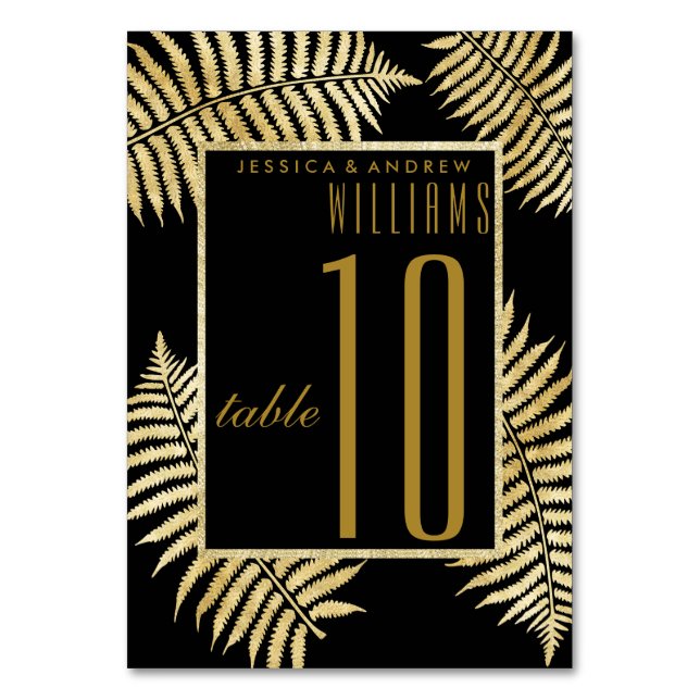 Numeração De Mesa Casamento Elegante com Folhas de Feto em Folha de  (Frente)