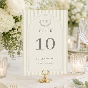 Numeração De Mesa Casamento Elegante com Listras Verde-Salvia e Mono