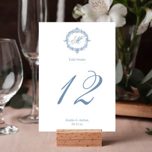 Numeração De Mesa Casamento Elegante com Toile de Jouy Azul Monogram