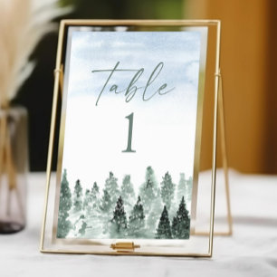Numeração De Mesa Casamento Elegante de Árvores de Pinheiro Verdes n