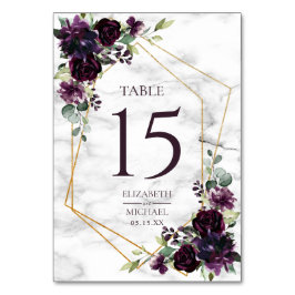 Numeração De Mesa Casamento Elegante de Mármore Roxo com Ameixa Geom