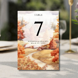Numeração De Mesa Casamento Elegante de Outono no Rio da Floresta Ve