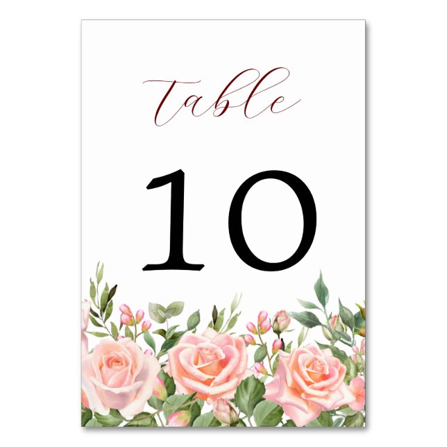Numeração De Mesa Casamento Elegante de Rosa de Aquarela Florals (Frente)