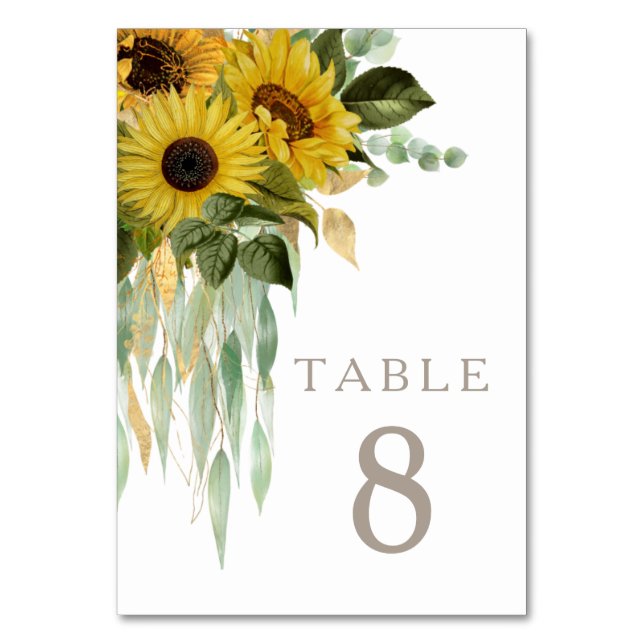 Numeração De Mesa Casamento Elegante de Taupe Girassóis (Frente)
