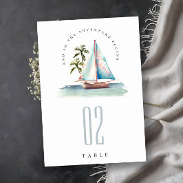 Numeração De Mesa Casamento Elegante Dusky Teal Sailboat Palm Seasca