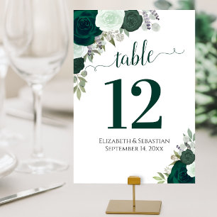 Numeração De Mesa Casamento Elegante Emerald Green com Rosas de Aqua