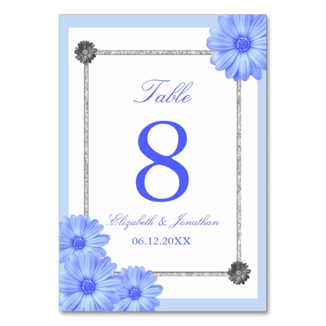 Numeração De Mesa Casamento Elegante Floral Azul Claro (Frente)