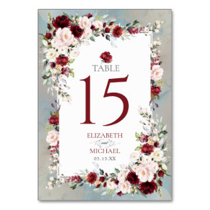 Numeração De Mesa Casamento Elegante Floral de Blush Azul Dusty