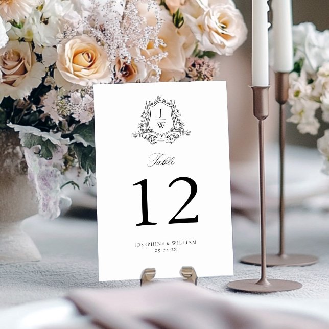 Numeração De Mesa Casamento Elegante Floral de Crest de Monograma Tr (Criador carregado)