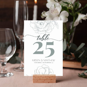 Numeração De Mesa Casamento Elegante Floral Moderno da Cinza Vintage