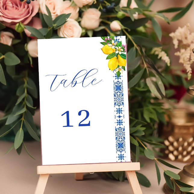 Numeração De Mesa Casamento Elegante Lemon e Blue-Mediterranean (Criador carregado)