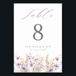 Numeração De Mesa Casamento Elegante Lilac Wildflower<br><div class="desc">Elegante Lilac Wildlows Número da Tabela de Casamento com título lilac "mesa" em letra de caligrafia. A personalização está na fonte do servidor de cinzas.</div>