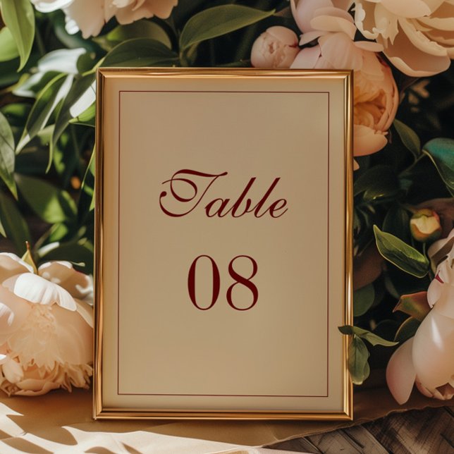 Numeração De Mesa Casamento Elegante Minimal Script Marfim e Vinho T (Criador carregado)