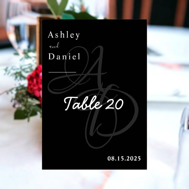 Numeração De Mesa Casamento Elegante Mínimo De Monograma Branco E Pr (Criador carregado)