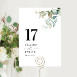 Numeração De Mesa Casamento Elegante, Mínimo Verde<br><div class="desc">Guie seus hóspedes para a mesa deles com este cartão elegante da mesa de casamento. Na moda e design simples com nomes para o lado, juntamente com o "e" na caligrafia moderna manuscrita. Delicar ramificações de aquarela Eucalyptus como um detalhe de canto. Por favor, faça um pedido individual para o...</div>