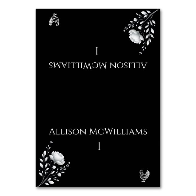 Numeração De Mesa Casamento Elegante Moderno de Aves Negras e Branca (Frente)