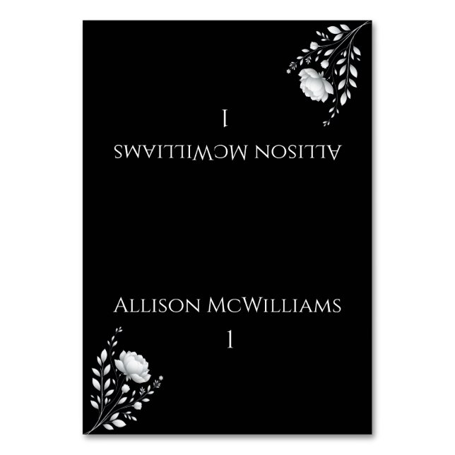 Numeração De Mesa Casamento Elegante Moderno Negro e Flores Brancas (Frente)