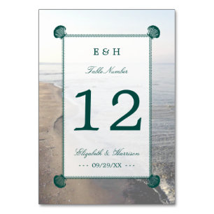 Numeração De Mesa Casamento Elegante Monograma & Teal Scallop Beach