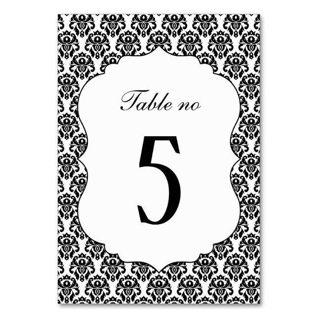 Numeração De Mesa Casamento Elegante Preto Branco Damask (Verso)