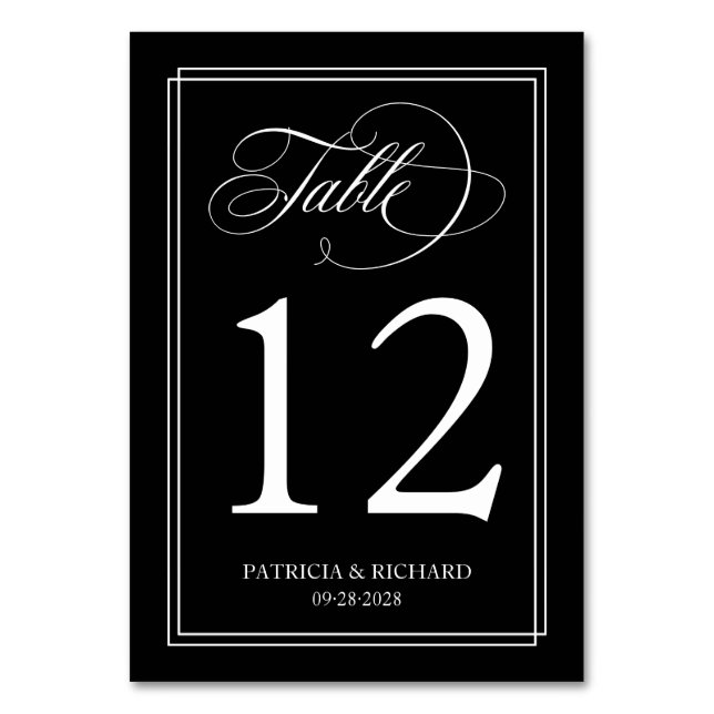 Numeração De Mesa Casamento Elegante Preto e Branco (Frente)