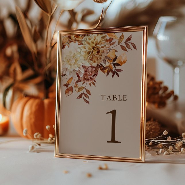 Numeração De Mesa Casamento Elegante Rústico de Outono (Elegant Rustic Taupe Watercolor Fall Wedding Table Number by Painted Paperie
)