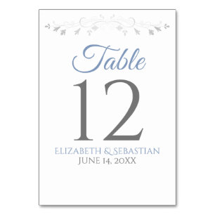 Numeração De Mesa Casamento Elegante Simples de Cinzas Azul Claro