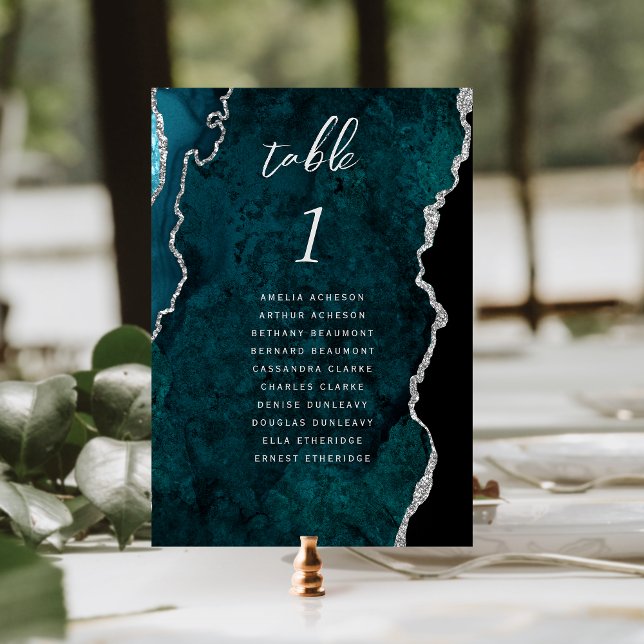 Numeração De Mesa Casamento em Ágata Azul Teal Prata (Criador carregado)