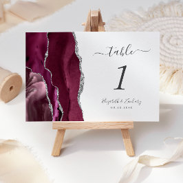 Numeração De Mesa Casamento em Ágata Prata Burgundy Moderna