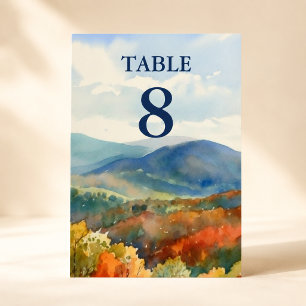 Numeração De Mesa Casamento em Aquarela de Outono nas Montanhas Blue