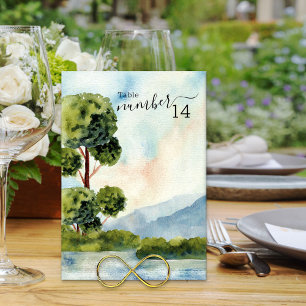 Numeração De Mesa Casamento em Aquarela do Lago Evergreen Editável
