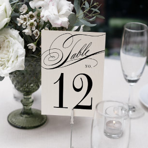 Numeração De Mesa Casamento em Preto e Branco com Caligrafia Elegant