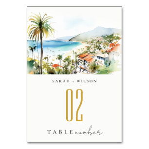 Numeração De Mesa Casamento em Puerto Vallarta México aquarela