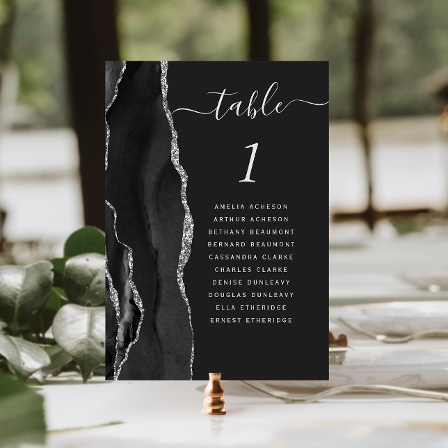 Numeração De Mesa Casamento Escuro Ágata Prata Preta (Criador carregado)