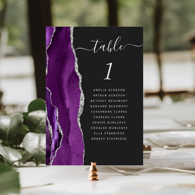 Numeração De Mesa Casamento Escuro Ágata Prata Roxa (Criador carregado)