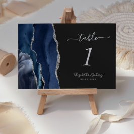 Numeração De Mesa Casamento Escuro Azul Naval Ágata Prata