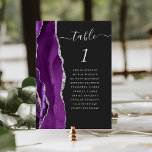 Numeração De Mesa Casamento Escuro de Agato de Prata Roxo<br><div class="desc">A borda esquerda desta elegante e moderna placa de número da mesa de casamento apresenta uma cor d'água roxa, borda agitada com falso brilho prateado. A palavra "mesa" aparece em um guião de escrita manual de cinzas prateadas sobre fundo preto. Adicione os nomes dos seus convidados que estão atribuídos a...</div>