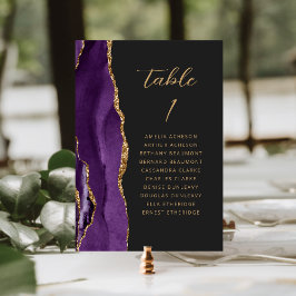 Numeração De Mesa Casamento Escuro Moderno Script Roxo Ágata Dourado