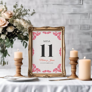 Numeração De Mesa Casamento Espanhol Minimalista Floral Laranja Tala
