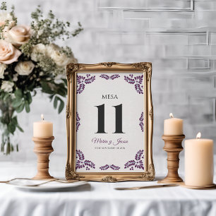 Numeração De Mesa Casamento Espanhol Minimalista Floral Roxo Talaver