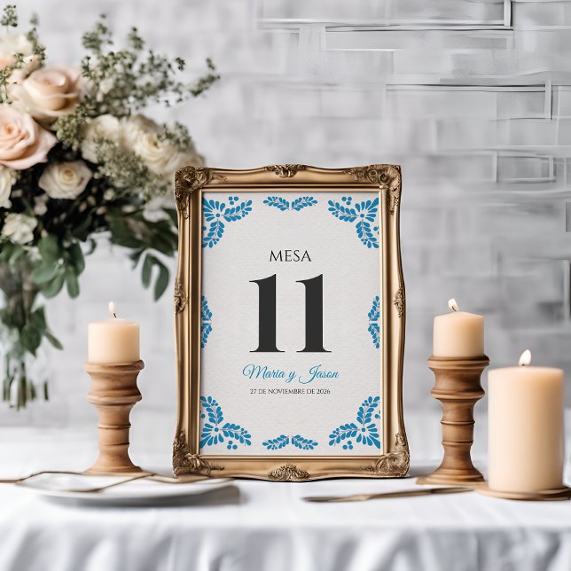 Numeração De Mesa Casamento Espanhol Minimalista Talavera Turquesa (Talavera Turquoise Minimalist Spanish Wedding Table Number)