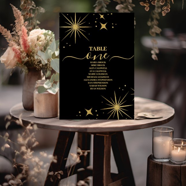 Numeração De Mesa Casamento Estrelas Celestiais Ouro Preto Místico  (Criador carregado)