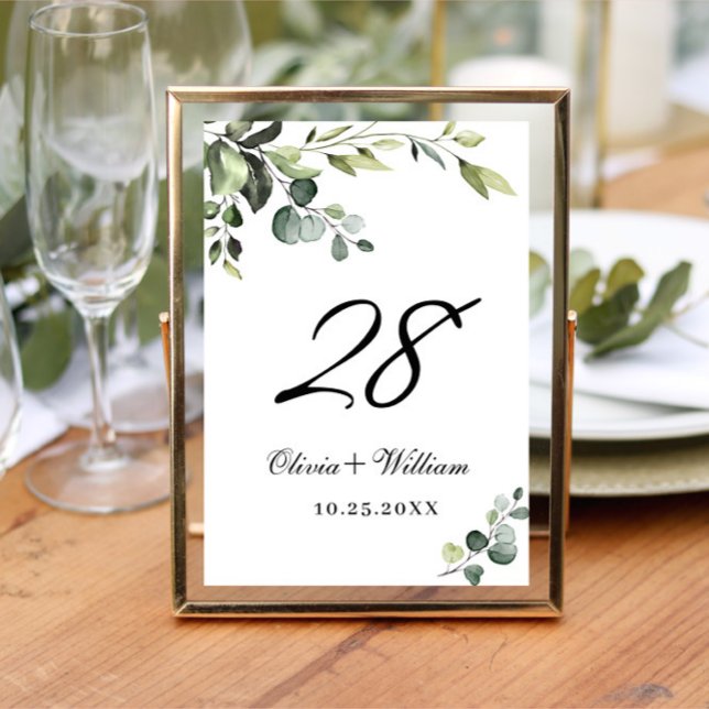 Numeração De Mesa Casamento Eucalyptus com Aquarela Elegante (Criador carregado)
