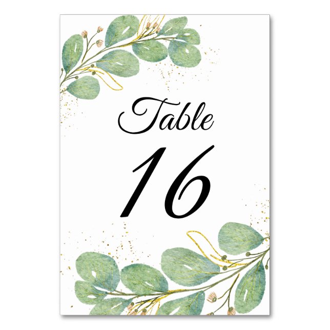 Numeração De Mesa Casamento Eucalyptus com Script Elegante (Frente)
