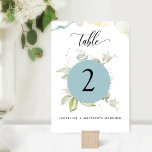 Numeração De Mesa Casamento Eucalyptus Elegante Greenery, Azul Mista<br><div class="desc">Completar sua decoração de mesa com este belo número de mesa com uma elegante cor d'água Eucalyptus verde, delicadas manchas de aquarela e detalhes modernos de caligrafia manuscrita. Capacidade de personalizar com seus nomes e eventos. NOTA: coloque um pedido individual para o número de tabela "cada" necessário para o seu...</div>