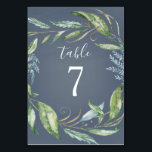 Numeração De Mesa Casamento Eucalyptus Greenery Wreath Azul<br><div class="desc">Design apresenta um fundo azul de aço a aquarela impresso ou azul empoeirado profundo,  com uma coroa de eucalipto decorada com folhagem (feno,  etc.) e elementos botânicos em ouro,  tons de verde e azul.</div>