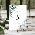 Numeração De Mesa Casamento Evergreen Elegant Watercolor<br><div class="desc">Este número da mesa de núpcias mostra um verde de inverno pintado manualmente com caligrafia moderna. Para personalização mais avançada deste design,  clique no link "personalizar mais". Itens correspondentes também estão disponíveis.</div>