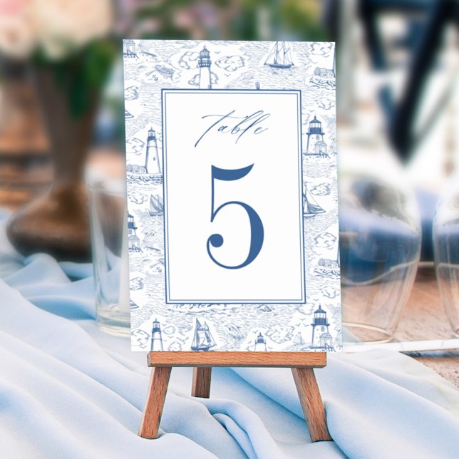 Numeração De Mesa Casamento Farol Toile Costeira Azul (Criador carregado)